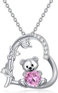 wholesale  Sterling Silver Crystal Teddy Bear Necklace Birthstone Jewelry Gift for Women -10-October Birthstone