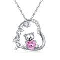 wholesale 925 Sterling Silver Crystal Teddy Bear Necklace Birthstone Jewelry Gift for Women-0-0