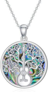 wholesale 925 Sterling Silver Abalone Shell Tree of Life Guitar Pendant Necklace  for Women-Guitar