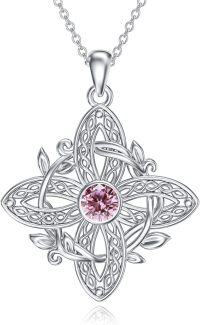 wholesale 925 Sterling Silver Birthstone Witches Knot Pendant Necklace-October