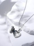 wholesale 925 Sterling Silver Heart Lotus Locket Necklace Oxidized Cubic Zirconia Photo Pendant-0-3