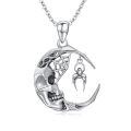 wholesale 925 Sterling Silver Halloween Pendant Moon Skull with Spider Charm Necklace Gifts for Women and Girls-0-0