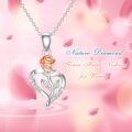 wholesale 925 Sterling Silver & Copper Plated Rose Flower Heart Pendant with Cubic Zirconia Necklaces for Women s-0-4