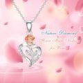 wholesale 925 Sterling Silver & Copper Plated Rose Flower Heart Pendant with Cubic Zirconia Necklaces for Women s-0-4