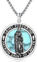 wholesale 925 Sterling Silver Saint Peregrine Pendant with Turquoise Stone - Cancer Patron Saint Medal Necklace for Men & Women-0-0