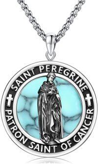 wholesale 925 Sterling Silver Saint Peregrine Pendant with Turquoise Stone - Cancer Patron Saint Medal Necklace for Men & Women-B03-St Peregrine-Turquoise