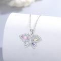 wholesale 925 Sterling Silver Multicolor Crystal Butterfly Pendant Necklace - Elegant Charm for Women-0-6