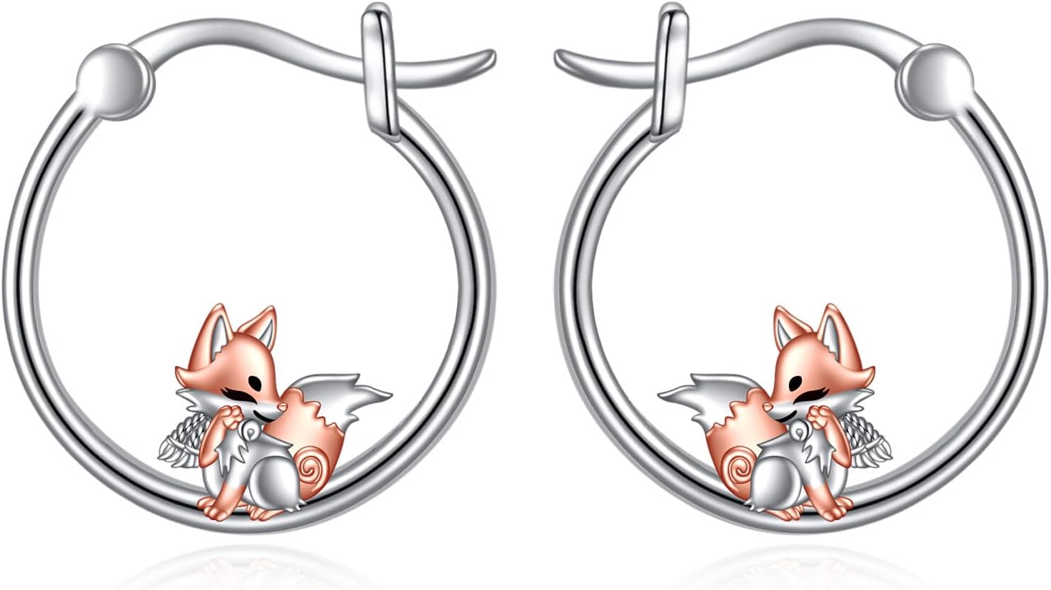 Sterling Silver Animal Hoop Earrings Fox Bear Penguin Axolotl Octopus Raccoon Christmas Gifts for Women-fox earrings