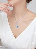 wholesale 925 Sterling Silver Blue Opal & Zirconia Heart Music Note Pendant Necklace - Adjustable 18-20 Chain-0-3