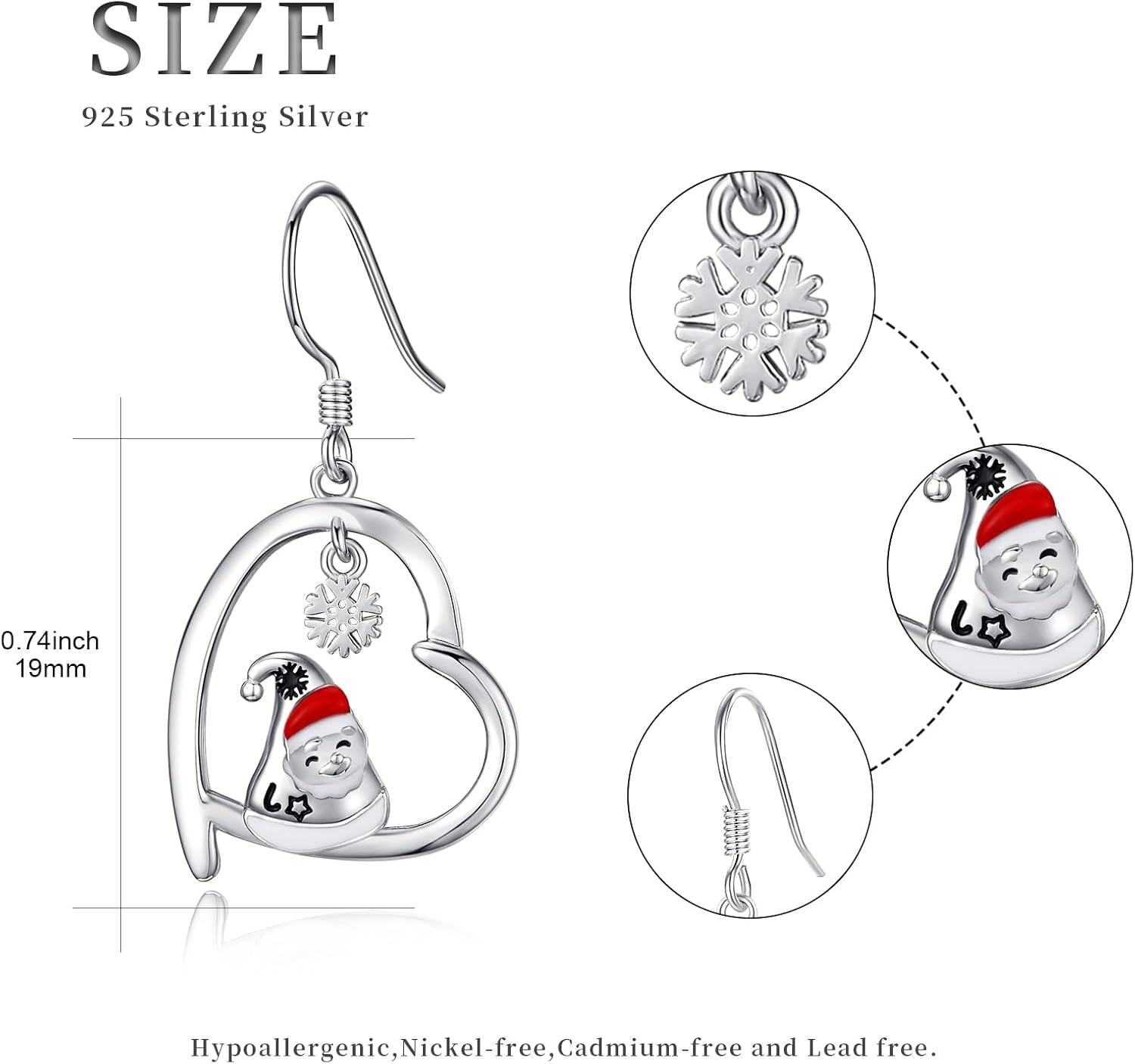  Sterling Silver Snowman Deer Santa Claus Santa Hat Dangle Earrings Christmas Jewelry Gifts -Santa Claus