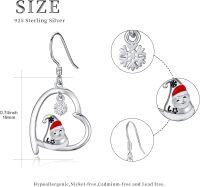 wholesale 925 Sterling Silver Heart-Shaped Santa Claus with Snowflake and Bell Drop Earrings for Women - Hypoallergenic Christmas Gift Ideas-Santa Claus