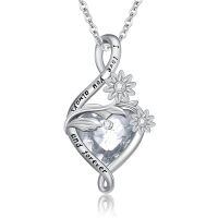 wholesale 925 Sterling Silver Heart Pendant Necklace Wholesale With Purple Gemstone-April-Daisy