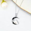 wholesale 925 Sterling Silver Crescent Moon Mountain Pendant Necklace with Black and Gold Accents-0-4