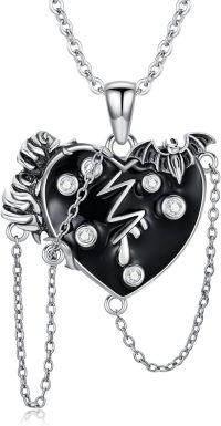 wholesale 925 Sterling Silver Heart with Bat Wings and Crystal Accents Necklace-Bat heart