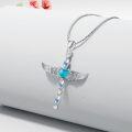 wholesale 925 Sterling Silver Angel Wing Heart Pendant Necklace w/Moonstone & Turquoise Stone  for Her-0-4