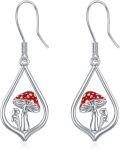 wholesale 925 Sterling Silver Red Cap Mushroom Teardrop Drop Earrings for Women Girls  4cm Long-0-0