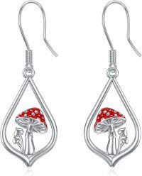 wholesale 925 Sterling Silver Red Cap Mushroom Teardrop Drop Earrings for Women Girls  4cm Long-Mushroom