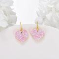 wholesale Gold Pink Glitter Heart Drop Earrings - October Birthstone s for Women-0-3
