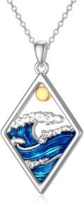 wholesale 925 Sterling Silver Ocean Wave and Whale Tail Pendant Necklace for Women-0-0