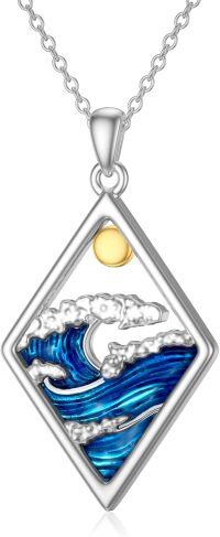 wholesale 925 Sterling Silver Ocean Wave and Whale Tail Pendant Necklace for Women-Wave-2