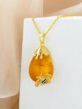wholesale TOUPOP Amber Necklace For Women 14k Gold Plated Sterling Silver Butterfly/dragonfly/scorpion/bumble Bee Teardrop Baltic Pendant Jewelry Gifts For Mom Wife Her -0-5