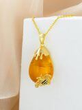 TOUPOP 14K Gold Plated Sterling Silver Amber Butterfly Dragonfly Scorpion Bumble Bee Teardrop Baltic Pendant-0-5