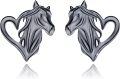 wholesale 925 Sterling Silver Heart-Shaped Horse Stud Earrings for Women - Hypoallergenic -0-0
