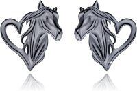 wholesale 925 Sterling Silver Heart-Shaped Horse Stud Earrings for Women - Hypoallergenic -Horse Stud Earrings - Black