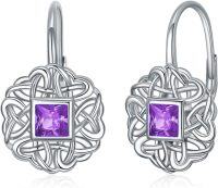 wholesale 925 Sterling Silver Birthstone Dangle Drop Earrings for Women Girls-Amethyst B