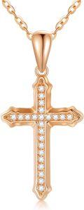 wholesale 14K Gold Cubic Zirconia Cross Pendant Necklace for Women 28cm Long Chain-0-0