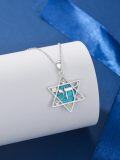 wholesale 925 Sterling Silver Turquoise Stone Jewish Star of David Pendant Necklace with Hebrew Symbols and Crown Design for Women Men  48cm Chain Length-0-4