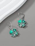 wholesale 925 Sterling Silver Green Crystal Four-Leaf Clover Drop Earrings Irish Lucky Charm  for Women Girls-0-3