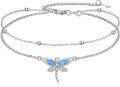 wholesale 925 Sterling Silver Blue Opal Dragonfly Charm Ankle Anklet for Women's Gifts-0-0