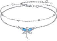 wholesale 925 Sterling Silver Blue Opal Dragonfly Charm Ankle Anklet for Women's Gifts-Opal