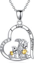 wholesale 925 Sterling Silver Heart-Shaped Squirrel Love Forever Pendant Necklace-0-0