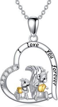 wholesale 925 Sterling Silver Heart-Shaped Squirrel Love Forever Pendant Necklace-Squirrel
