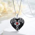 wholesale 925 Sterling Silver Heart-Shaped Red Stone Double Dragon Pendant Necklace-0-2