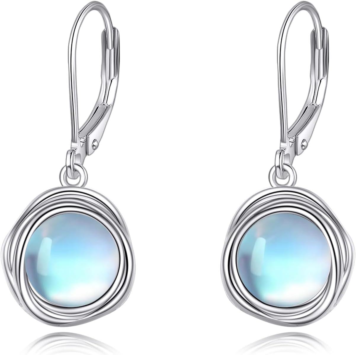 925 Sterling Silver Moonstone Leverback Drop Earrings-0-0