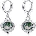 wholesale 925 Sterling Silver Moss Agate Nordic Filigree Huggie Hoop Earrings - Bohemian Style Flower Jewellery Gift for Women-0-0