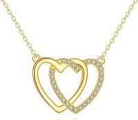 wholesale 10K Golden Cubic Zirconia Double Heart Pendant Necklace for Women-double heart necklace