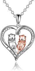 wholesale 925 Sterling Silver Double Otters in Heart Shape Pendant Necklaces for Women Girls Love You Forever Gifts-0-0