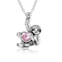 wholesale 925 Sterling Silver Sloth Pendant With Golden Heart Charm Necklace-pink heart sloth