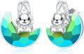 wholesale 925 Sterling Silver Rabbit Crystal Stud Earrings Hypoallergenic Jewelry for Women Girls Kids 8mm Round Green Blue Colorful Gemstone Animal Design Fashion Gift Boxed-0-0