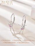 wholesale 925 Sterling Silver Ballerina Drop Earrings Pink Cz Crystal Dancing Girl Jewelry-0-3