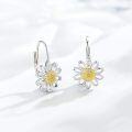 wholesale 925 Sterling Silver Daisy Flower Earrings with White Stone for Women, Secret Love Huggie Dangle Earrings, Gift for Mom Valentine's Day-0-1