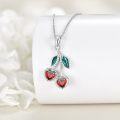 wholesale 925 Sterling Silver Cherry Heart Pendant Red Crystal Fruit Charm Necklaces for Women Gifts-0-2
