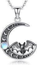 wholesale 925 Sterling Silver Bat Crescent Moon Luminous Stone Pendant Necklace-0-0