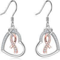 wholesale 925 Sterling Silver Hope Ribbon Heart Drop Earrings - Cute Animal Charm  for Women-Ribbon