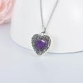 wholesale 925 Sterling Silver Heart Cremation Urn Necklace Oxidized Floral Amethyst Memorial Pendant-0-3