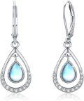 wholesale 925 Sterling Silver Teardrop Moonstone & Crystal Leverback Earrings-0-0